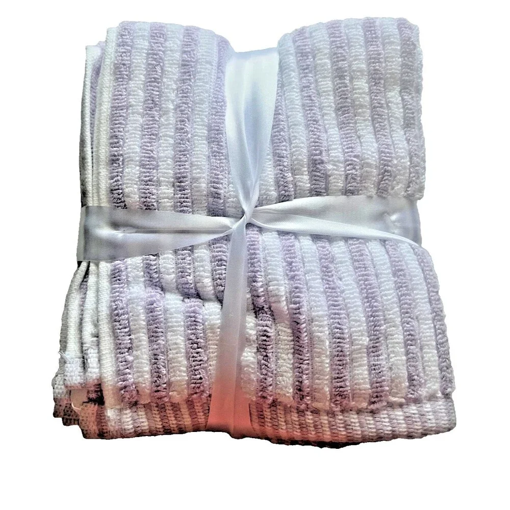 Cupcakes and Cashmere Washcloths Set of 4 Lavender Stripe Facecloths 100% Cotton